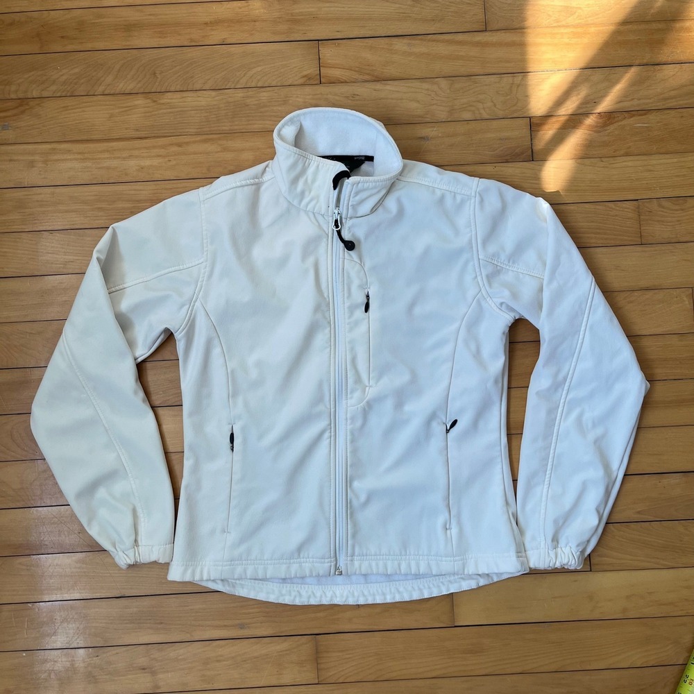 Woolrich Womens XS Cream Softshell Full Zip Fleece Lined Jacket Mock Neck White